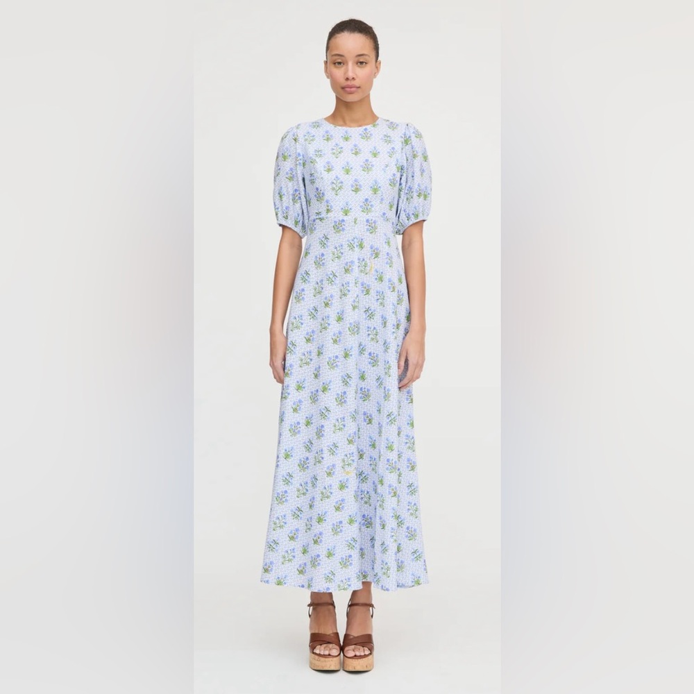 Hill House The Nadia Short Sleeve Dress in Blue Block Print, NWT